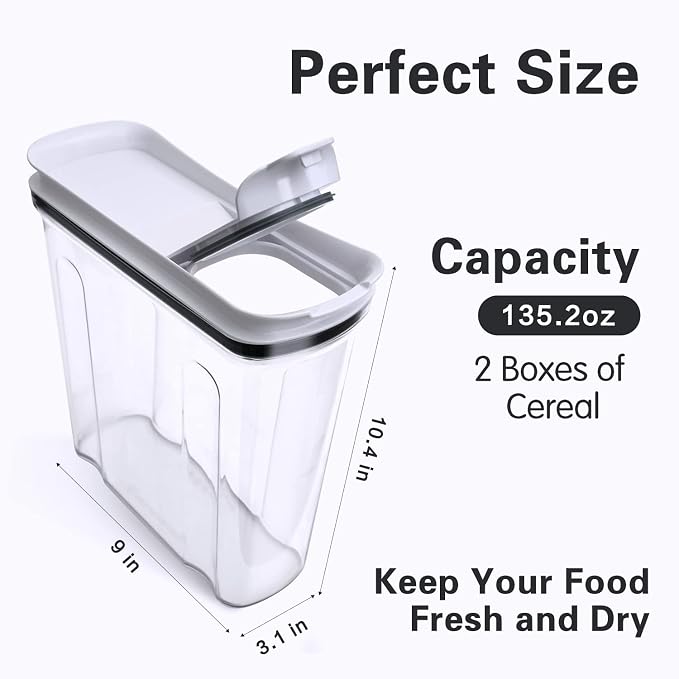 Cereal Containers Storage Set, Airtight Food Storage Container with Lid 4L/135.2oz, 2PCS BPA-FREE Plastic Pantry Organization Canisters for Rice Cereal Flour Sugar Dry Food in Kitchen - Image 8