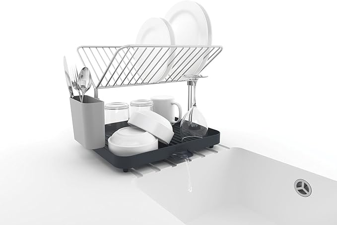 Joseph Joseph Y-Rack Dish Rack and Drain Board Set with Cutlery Organizer Drainer Drying Tray, Large, Gray - Image 6