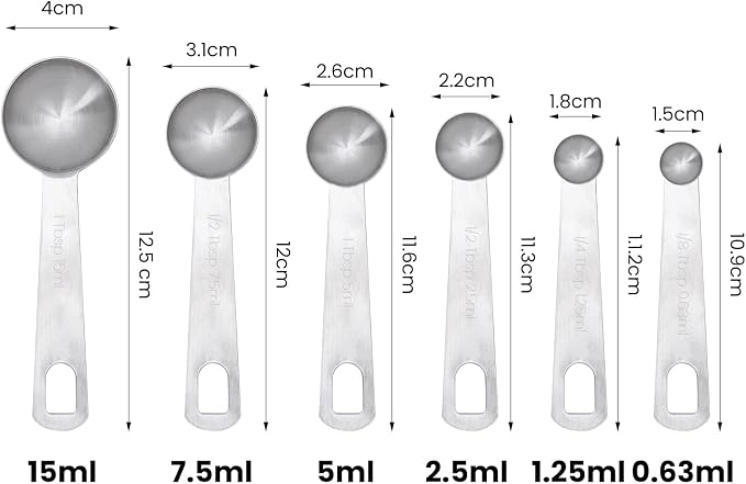 6 Piece Stainless Steel Measuring Spoons, Stackable Measuring Spoons Set, Scale Spoon, Metal Weighing Spoon for Baking, Measuring Tools, Cooking, Cups (Round) - Image 2