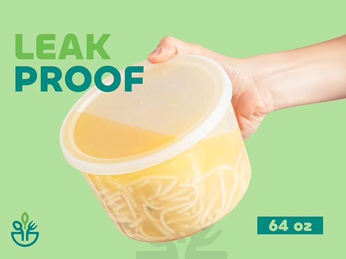 64 oz Plastic Containers with Lids - (Pack of 6) Food Storage Organizer Half Gallon Round Plastic Deli Container with Leak-Proof Lid, BPA-Free, Freezer, Dishwasher & Microwave Safe - Image 4