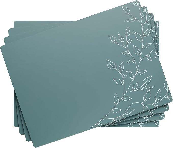 Royalty Art Boho Placemats, Set of 4, Teal Gray, Cork Backed | Wipeable heat resistant surface, kitchen and dining table protection, floral farmhouse pattern - Image 4