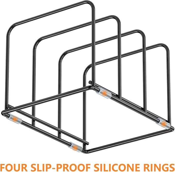 Kitchen Cabinet Organizer - Steel Cookware Rack, Divided Holder with 3 Slots for Skillets, Baking Tray and Chopping Board - Pan Storage (2.2 Inch Width Slots) - Image 3
