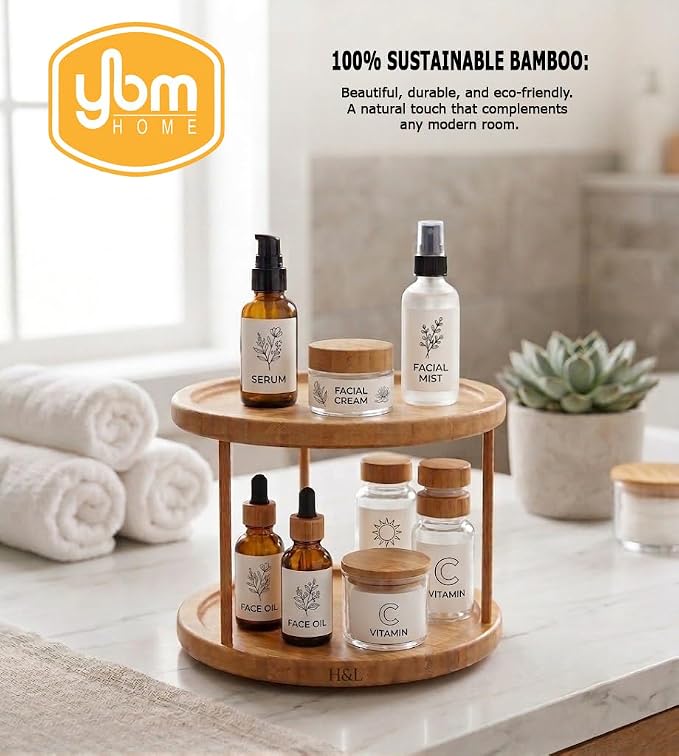 YBM Home Bamboo Wooden Non-Skid Spinner for Kitchen, Pantry, Fridge, Cupboards, or Counter Organizing, Fully Rotating Organizer - Image 6