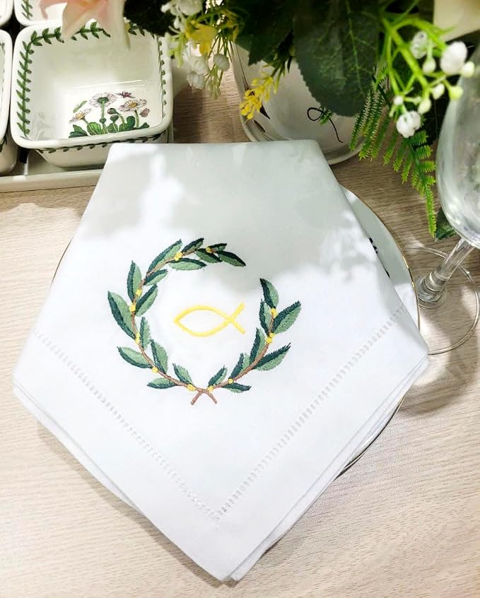 Embroidered Cotton Napkins Christmas 20x20 (Green Wreath) - Image 4