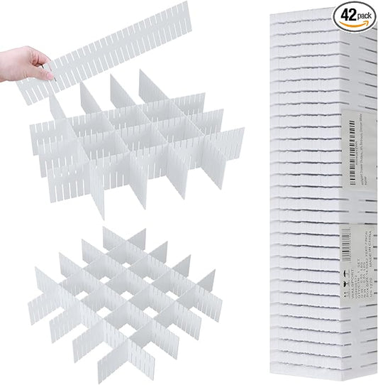 ALBAD Plastic Drawer Dividers Adjustable Drawer Organizer Dividers Separator for Tidying Clutter/Cutlery/Underwear/Socks/Clothes/Dresses/Boxes/Bins in Kitchen Bathroom Bedroom Office by Albad