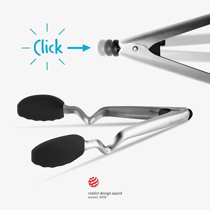 Dreamfarm Clongs Grippy Silicone & Stainless Steel Kitchen Cooking Tongs with Click-Lock Open & Close - 9" Black | Stainless steel, strong-grip non-stick safe tips, one-handed button lock open and close, sit-up handles for mess free benches - Image 10