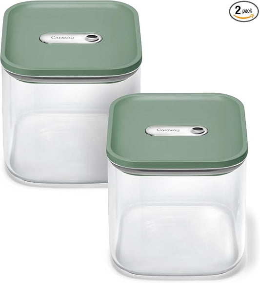 Caraway 2.5 qt Glass Airtight Food Storage Containers with Lids | Non-Toxic, Stackable, Space-Saving Airtight Containers for Pantry, Dry Goods, 2 Pack, Sage by Unknown