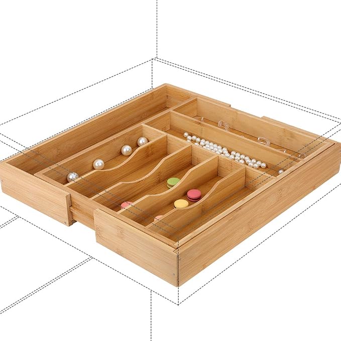 Aikang Bamboo Kitchen Drawer Organizer - Expandable Silverware Organizer/Utensil Holder and Cutlery Tray with Grooved Drawer Dividers for Flatware and Kitchen Utensils (Natural) - Image 7