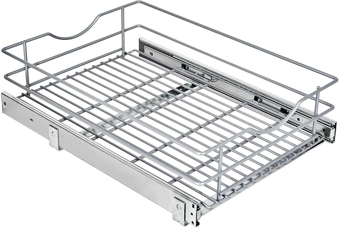 Pull Out Cabinet Organizer, (14½"W x 20" D) Soft Close Slide Out Drawer, 1 Tier Pull Out Cabient Shelf for Kitchen Base Cabinet Under Sink Space, Pantry Organization, Bathroom, Wire Basket - Image 9