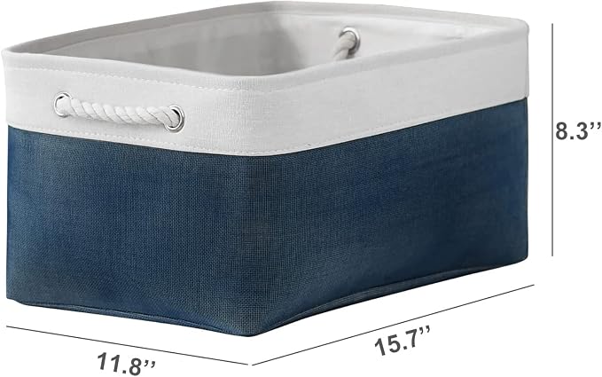 Collapsible Storage Bin for Shelves - Large 3 Pack 16x12x8 inch Storage Basket for Organizing with Handles, Canves Storage Box for Organizer Toy Closet Cloth Gift (White & Jean Blue) - Image 4