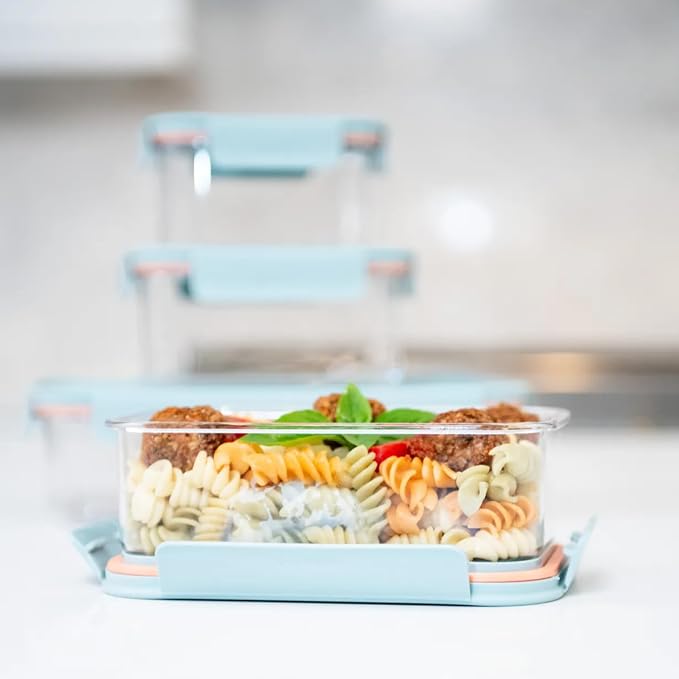 LocknLock Tritan Plastic Bisfree Modular Plus Food Storage Container Set, Lunch, Meal Prep, Stackable, BPA-Free, Leakproof, Microwave, Freezer-Safe, 10 Pieces, 5 Boxes and 5 Lids, Mint - Image 2