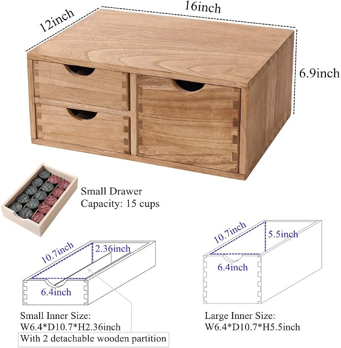 DDYURI Capsules Coffee Storage Drawer for Pod K-cup Holder - Counter Organizer for Kitchen Utensil Storage - Wood Desktop Coffee Brewer Accessories Stand CF2D3C-LT - Image 3