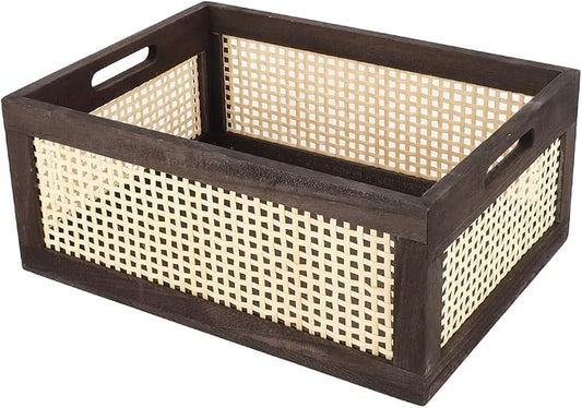 Desktop Storage Basket, Sundry Office Drawer Storage Box, Wood Frame Storage Basket. (Brown-Large) by HODAKJUE