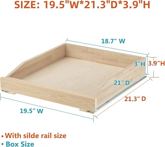 ROOMTEC Pull Out Cabinet Organizer with Soft Close, 19-1/2" W x 21" D, Pull Out Cabinet Drawer for Kitchen cabinets, Pull Out Cabinet Shelf, Finished, Bottom Assembly - Image 2
