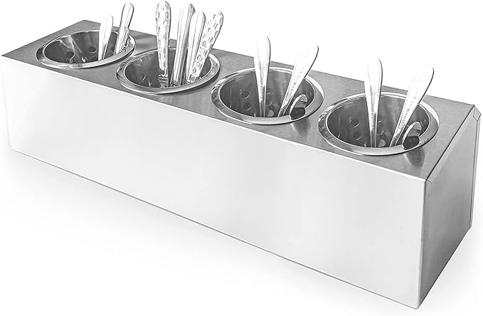 Flatware Organizers Stainless Steel Cylinder Flatware Silverware Utensil Holder Organizer Caddy (4 holes) by overstockedkitchen