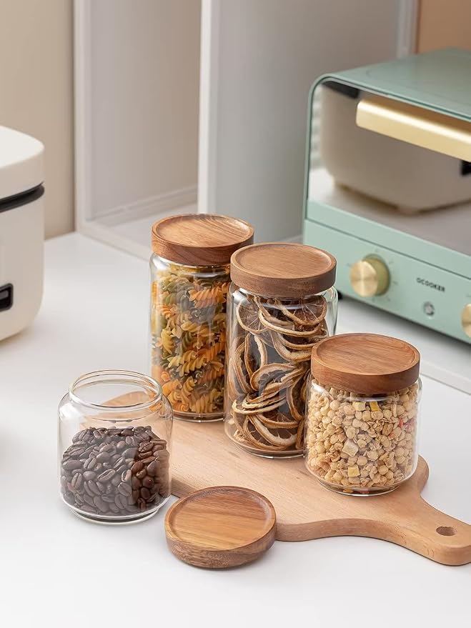 Kanwone Airtight Food Storage Containers with Bamboo lids set of 5, Stackable Food Storage Containers, Glass Canisters for Pantry, kitchen, Flour, Sugar, Tea, Coffee, Pasta, Cookies, Rice and Spice - Image 4