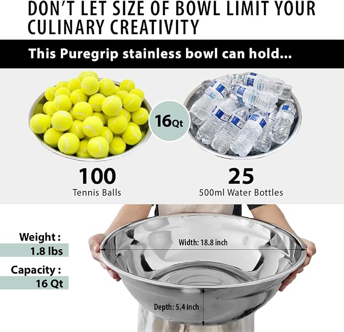 Oversized All-Purpose Stainless Steel Bowl for Home & Commercial, 16 Qt, 15 L, Made in Korea, Premium Stainless Steel, No Dulling & Rusting, For Prepping, Baking, Mixing, Marinating & Brining Kimchi - Image 2