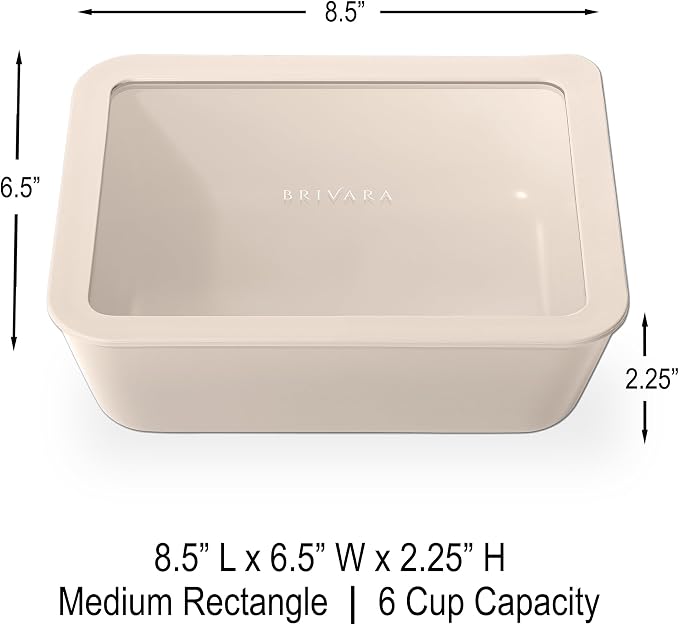 Glass Food Storage Container with Lid, 6-Cup Medium Rectangle | Microwave-Safe Airtight Lid, Oven-Safe Ceramic-Coated Glass | Zero Plastic, No PFAS/PFOA/BPA, Reusable [Crema] - Image 2