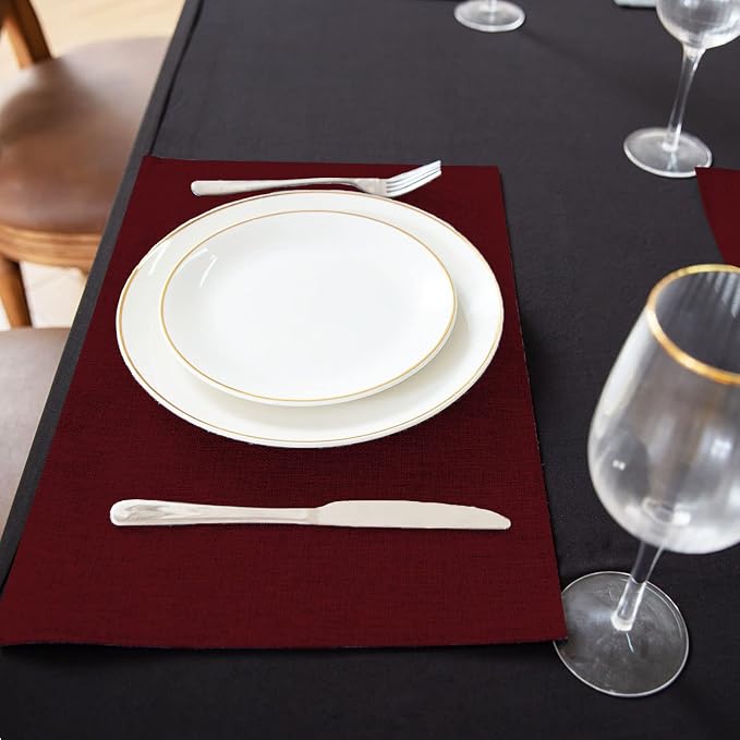 Cloth Burgundy Placemats Set of 8, Linen Type Fabric Placemats Machine Washable Heat Resistant Placemats Polyester Place Mats for Halloween, Thanksgiving and Christmas Dining Table (Burgundy) - Image 4