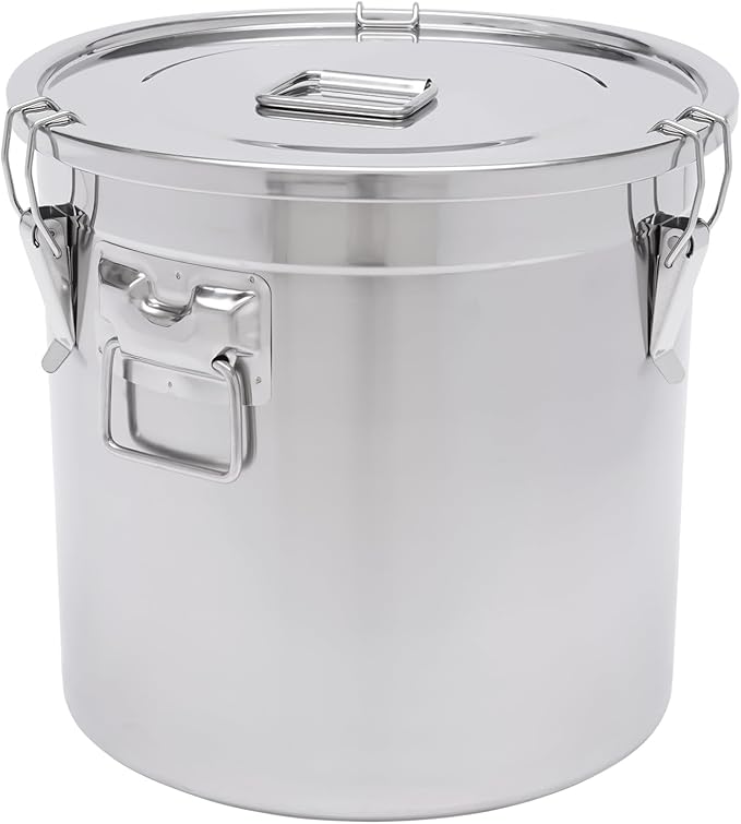 DYNAMI 8.7Gal 304 Stainless Steel Airtight Container with Lid and Locking Clamp,28-60Lbs Metal Bucket Large Food Storage Container Stainless Steel Milk Can,for Rice, Flour,Oil,Soup(33L) by DYNAMI