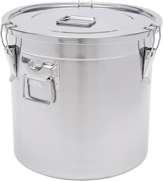 DYNAMI 8.7Gal 304 Stainless Steel Airtight Container with Lid and Locking Clamp,28-60Lbs Metal Bucket Large Food Storage Container Stainless Steel Milk Can,for Rice, Flour,Oil,Soup(33L) by DYNAMI
