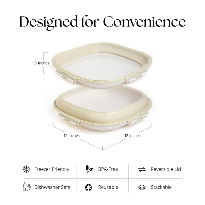 Crudités Portable Stretch-Lid Snack Tray, Square 4-Pack, Cream White - Image 6
