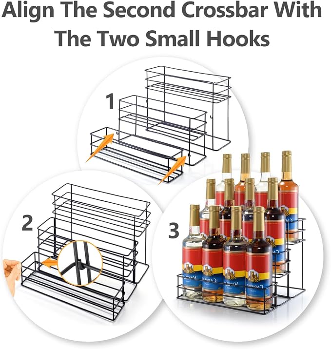 kimilus 12 Bottle Capacity Coffee Syrup Organizer 3 Tier Coffee Syrup Stand Shelf for Coffee Bar Kitchen Small Wine Rack for Bar Family Storage for Syrup Wine Dressing - Image 3