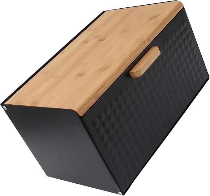 Black Bread Box for Kitchen Countertop, Metal Bread Box for Homemade Bread, Vintage Heavy Duty Large Capacity Bread Storage Container Bin Wood Farmhouse Breadbox Organizer for Kitchen Lovers (Black) - Image 7