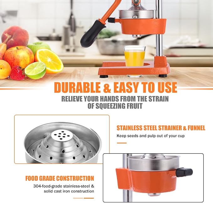 Commercial Heavy Duty Cast Iron Hand Press Manual Orange Citrus Lemon Lime Grapefruit Pomegranate Fruit Juice Squeezer Machine with Stainless Steel Cup - Image 6