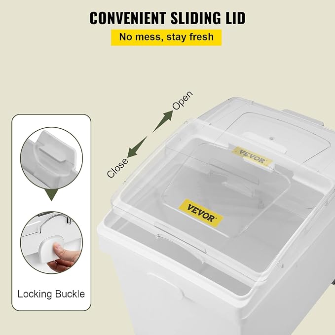 VEVOR Ingredient Bin, 10.5 Gallons Capacity Ingredient Storage Bin, PP Material Flour Bins On Wheels, White Shelf Ingredient Bin with Scoop and Sliding Lid, Commercial Storage Bins 3 Pcs/Set - Image 5