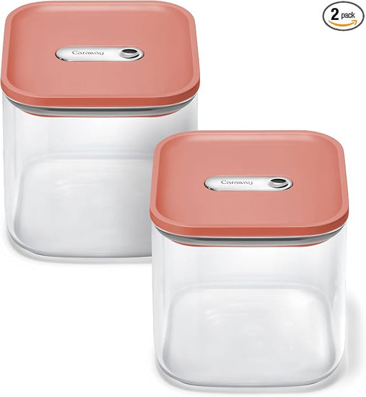 Caraway 2.5 qt Glass Airtight Food Storage Containers with Lids | Non-Toxic, Stackable, Space-Saving Airtight Containers for Pantry, Dry Goods, 2 Pack, Perracotta by Unknown