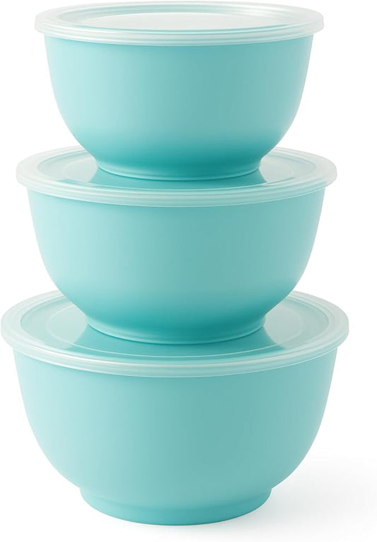 TP Melamine Mixing Bowl Set with Lids, Salad Bowl Set of 3, Glossy Teal | Nesting Design,Break-resistant,Pasta & Salad Prep, Baking Prep, Space-saving Storage, Freezer Safe, Dishwasher Safe by TastePrime