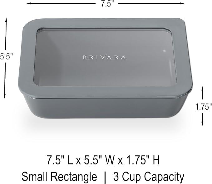 Glass Food Storage Container with Lid, 3-Cup Small Rectangle | Microwave-Safe Airtight Lid, Oven-Safe Ceramic-Coated Glass | Zero Plastic, No PFAS/PFOA/BPA, Reusable [Smoke] - Image 2