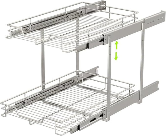 EZKAZA Pull Out Cabinet Organizer 20.5" W x 21" D, 2-Tier Kitchen Cabinet Pullout Shelf and Drawer Organizer Slide Out Pantry Storage Basket, 19.2" W x 21" D x 2.4" H for Bottom Basket Size by Unknown