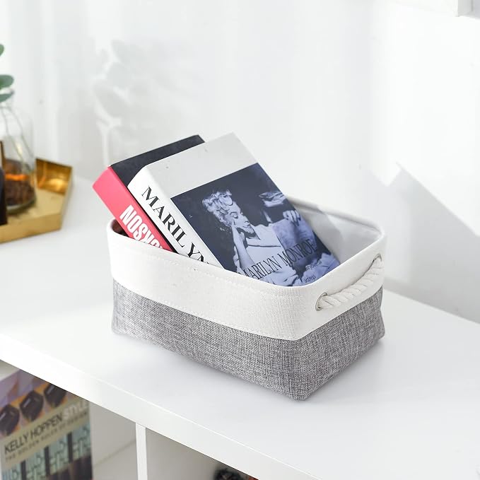 Organization and Storage Basket for Shelves - 12x8x5.2 inch 1 Pack Fabric Storage Cubes, Collapsible Storage Bins for Closet Organizer Gift Cloth Toy (White & Grey) - Image 5