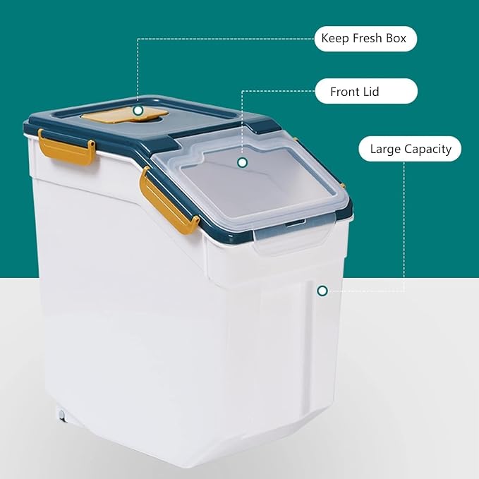 50 lbs Flour Storage Container, 2 Pack Rice Storage Container with Measuring Cup & Scoop, Pet Food Storage Container Dog Cat Food Bin, Grey - Image 3