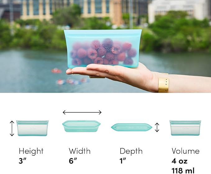 Zip Top Reusable Food Storage Bags | Snack Bag [Teal] | Silicone Meal Prep Container | Microwave, Dishwasher and Freezer Safe | Made in the USA - Image 4