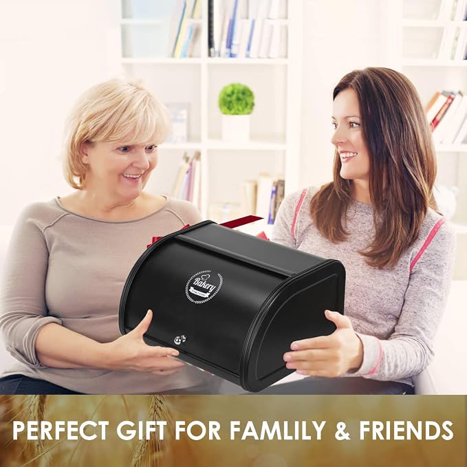 Metal Bread Boxes, Bread Box Storage Bin Kitchen Container with Roll Top Lid Iron Countertop Containers Metal Food Storage Bread Keeper Large Capacity Home Kitchen Counter (Black) - Image 5