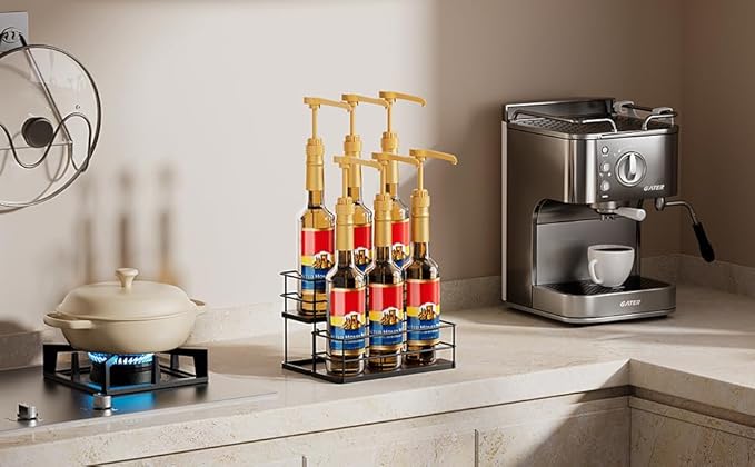 kimilus 6 Bottle Capacity Coffee Syrup Organizer 2 Tier Coffee Syrup Stand Shelf for Coffee Bar Kitchen Small Wine Rack for Bar Family Storage for Syrup Wine Dressing - Image 5