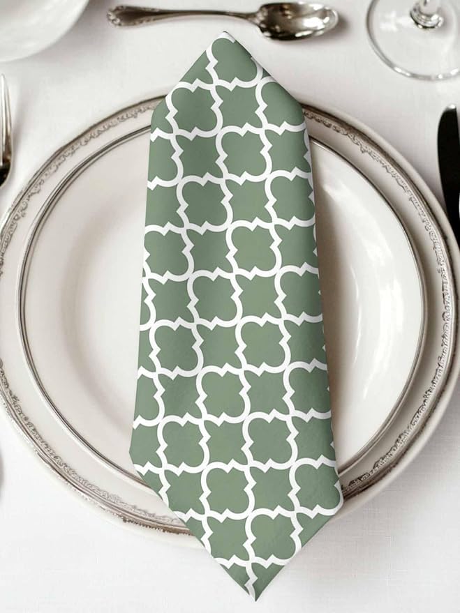Cloth Napkins Set of 4-20x20 Inches, Sage Green Morocco Washable Reusable Table Napkins, Minimalist Boho Ethnic Abstract Motif Soft & Absortbent Dining Napkin for Party Wedding Hotel Restaurant - Image 2