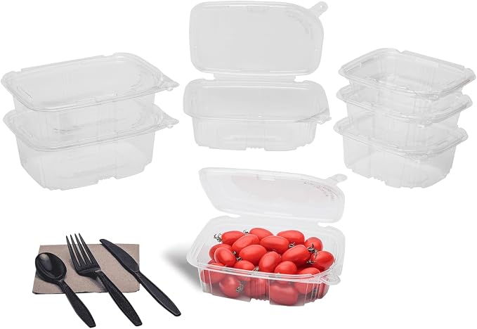Karat 24oz PET Tamper Resistant Hinged Deli Container [200 ct] - Plastic Clamshell Food Containers, Easy Open Pull-Tab for Restaurants & Takeout - Image 2