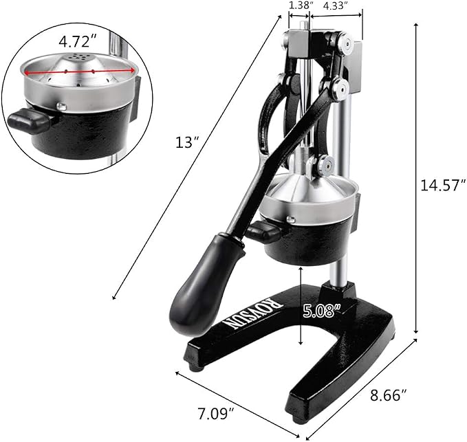 ROVSUN Professional Citrus Juicer Lemon Squeezer, Cast Iron Juicer, Commercial Manual Fruit Press Juicer for Lemon Pomegranate Orange Juice, Heavy Duty Hand Press and Lime Squeezer Stand (Black) - Image 4