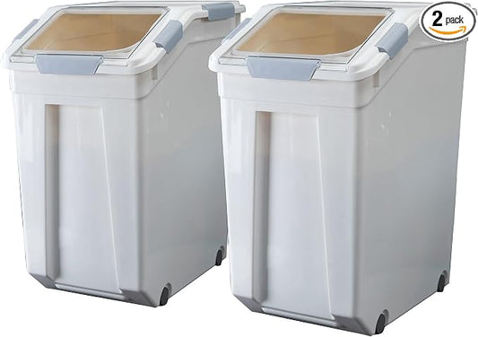 33 Liter / 50 lbs Rice Storage Container with Measuring Cup, BPA free, For Rice | Grain | Pet Food | Flour, 2 count, White by HANAMYA