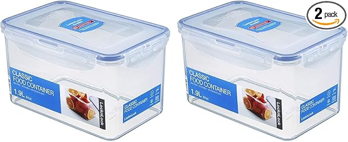 LOCK & LOCK Easy Essentials Food Lids/Pantry Storage/Airtight Containers, BPA Free, Rectangle - 8 Cup - for Cookies, Clear(Pack of 2) by LocknLock