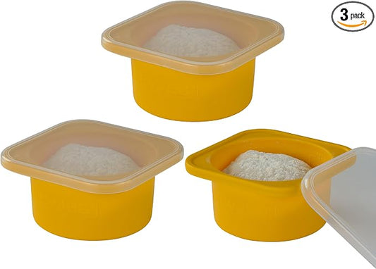 Stackable Silicone Artisan Pizza Dough Proofing Proving Containers with Lids-3 pack-500ml portion (Yellow) by kevjes