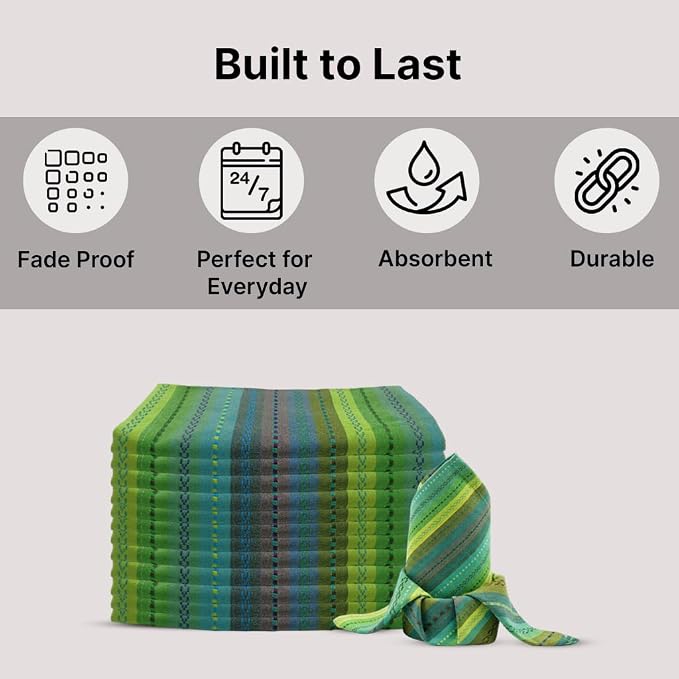 LFH Home Cotton Rich Cloth Salsa Napkin Set of 12 Washable Soft Durable Striped Table Napkins for Dining Wedding Daily Use Reusable Eco-Friendly Fabric Napkins for Elegant Settings(18x18)-Lime Multi - Image 5