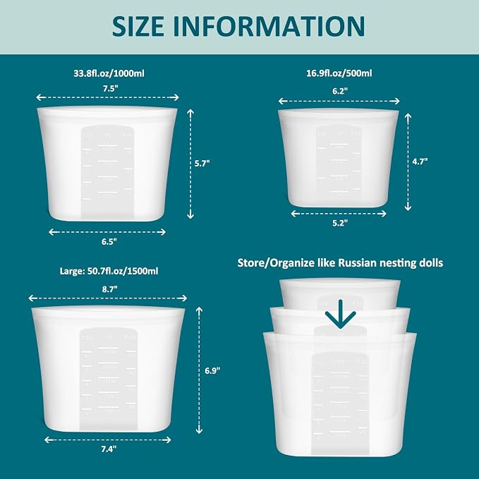 12-Pack Reusable Silicone Food Storage Bags, 100% Silicone Stand-Up Wide-Open Zip-Lock Reusable Storage Bags for Food, Freezer Microwave Oven Dishwasher Safe, Translucent, 4M 4S 4XS - Image 6