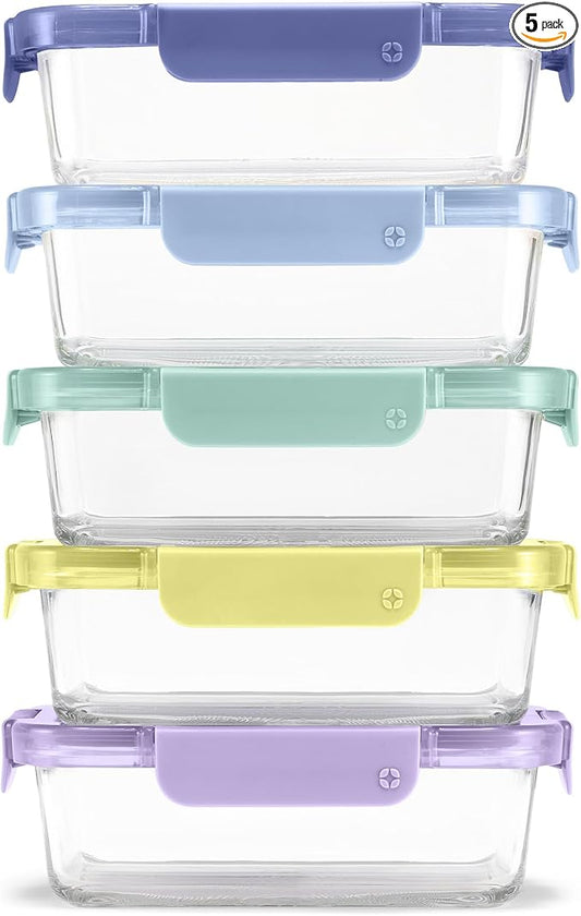 Ello Color Lock Glass Meal Prep Sets Leak-Proof Glass Food Storage Containers with Airtight BPA-Free Plastic Lids, Dishwasher, Microwave, and Freezer Safe by Ello