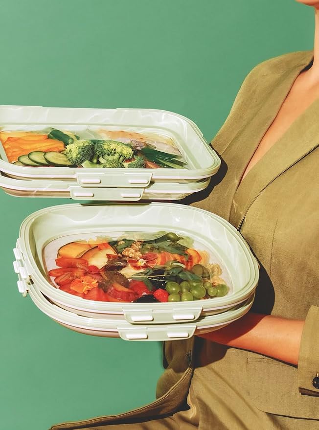 Crudités Portable Stretch-Lid Snack Tray, Square 2-Pack, Sage Green - Image 5