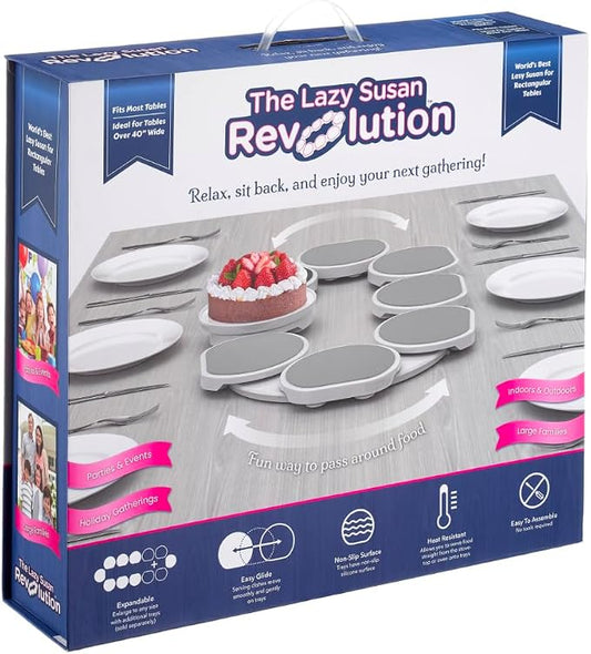 Light Gray- The Lazy Susan Revolution - The First Patented Lazy Susan Turntable Expandable for Rectangular & Oblong Tables - Kitchen & Dining Tables - Great Gift! Parties & Gatherings by TheLazySusanRevolution